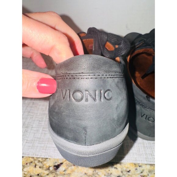 Vionic Abigail Lace-up Arch Support Shoes Black Leather Zip up Comfort Cushion - Picture 10 of 14